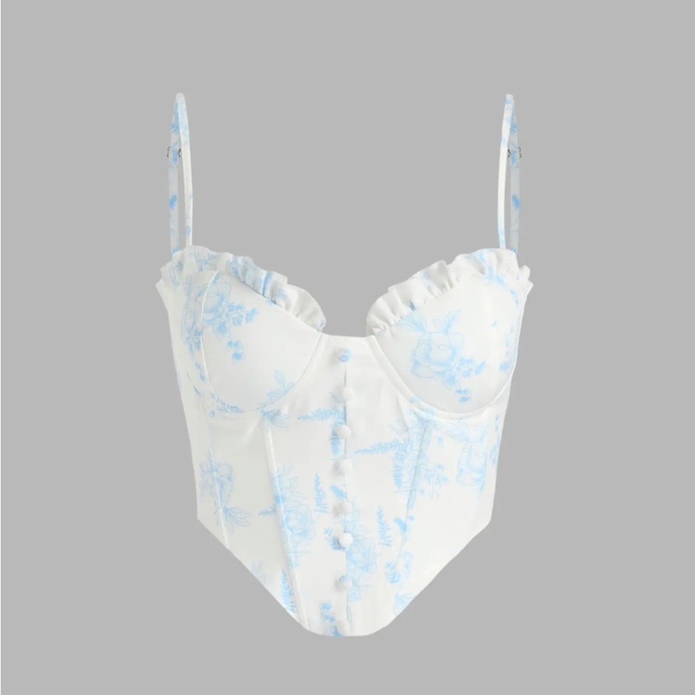 Floral Ruffle Corset Tank Top